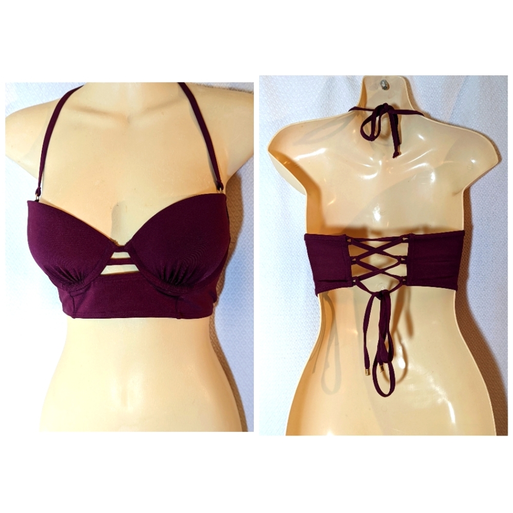 Abercrombie Swim Maroon bathing suit Top Lace-Up back 34B